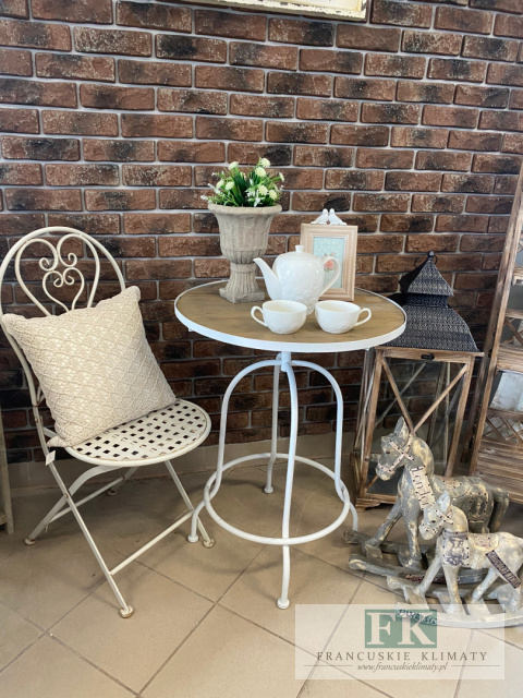 STOLIK METALOWY Z DREWNIANYM BLATEM 77 cm