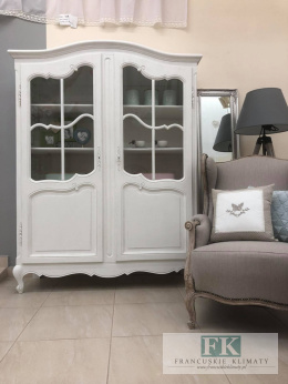 FRANCUSKI KREDENS BIBLIOTEKA witryna DĄB szer. 136,5 cm biały SHABBY PROWANSJA vintage