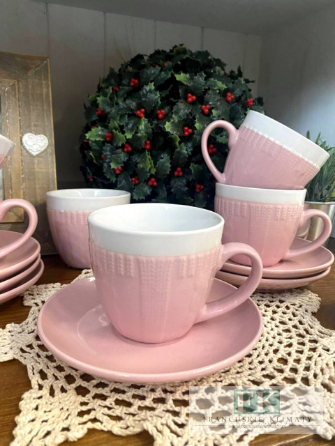 KOMPLET 6 FILIŻANEK ZE SPODKIEM poj.260 ML PUDROWY RÓŻ KOMPLET 6 FILIŻANEK ZE SPODKIEM poj.260 ML PUDROWY RÓŻ
