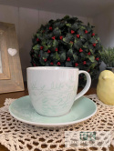 PORCELANOWA FILIŻANKA BIEL-MIĘTA POJ. 250 ML ZE SPODKIEM LISTKI
