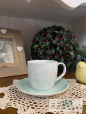 PORCELANOWA FILIŻANKA BIEL-MIĘTA POJ. 250 ML ZE SPODKIEM LISTKI