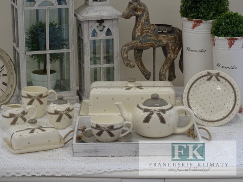 KOLEKCJA CREAM RIBBON FILIŻANKA ZE SPODKIEM poj. 300 ml styl francuski, shabby, vintage KOLEKCJA CREAM RIBBON FILIŻANKA ZE SPODKIEM poj. 300 ml styl francuski, shabby, vintage