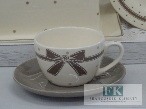 KOLEKCJA CREAM RIBBON FILIŻANKA ZE SPODKIEM poj. 300 ml styl francuski, shabby, vintage KOLEKCJA CREAM RIBBON FILIŻANKA ZE SPODKIEM poj. 300 ml styl francuski, shabby, vintage