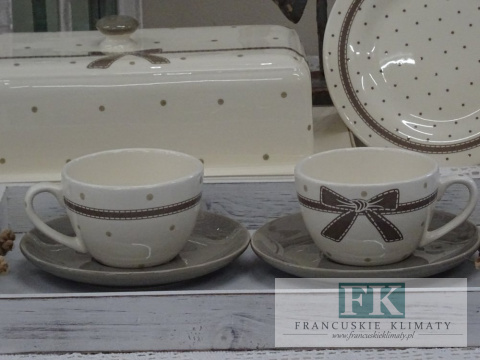 KOLEKCJA CREAM RIBBON FILIŻANKA ZE SPODKIEM poj. 300 ml styl francuski, shabby, vintage KOLEKCJA CREAM RIBBON FILIŻANKA ZE SPODKIEM poj. 300 ml styl francuski, shabby, vintage