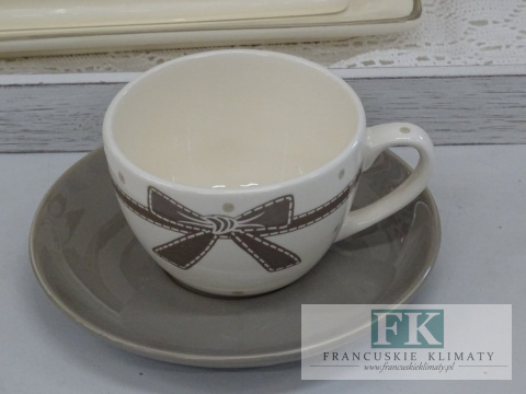 KOLEKCJA CREAM RIBBON FILIŻANKA ZE SPODKIEM poj. 300 ml styl francuski, shabby, vintage KOLEKCJA CREAM RIBBON FILIŻANKA ZE SPODKIEM poj. 300 ml styl francuski, shabby, vintage