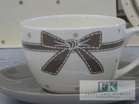 KOLEKCJA CREAM RIBBON FILIŻANKA ZE SPODKIEM poj. 300 ml styl francuski, shabby, vintage KOLEKCJA CREAM RIBBON FILIŻANKA ZE SPODKIEM poj. 300 ml styl francuski, shabby, vintage