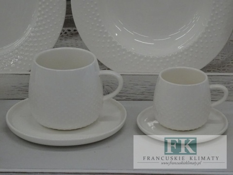 KOLEKCJA WHITE DROP FILIŻANKA ZE SPODKIEM poj. 120 ml. styl francuski, shabby, vintage