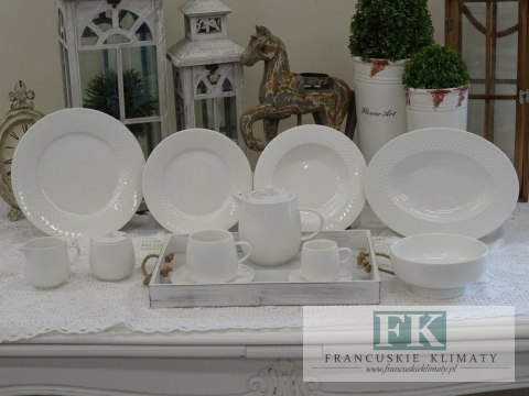 KOLEKCJA WHITE DROP FILIŻANKA ZE SPODKIEM poj. 120 ml. styl francuski, shabby, vintage