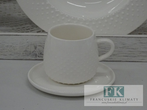 KOLEKCJA WHITE DROP FILIŻANKA ZE SPODKIEM poj. 120 ml. styl francuski, shabby, vintage