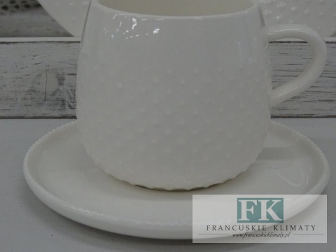 KOLEKCJA WHITE DROP FILIŻANKA ZE SPODKIEM poj. 120 ml. styl francuski, shabby, vintage