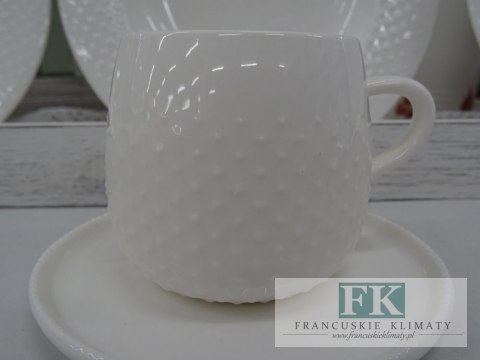 KOLEKCJA WHITE DROP FILIŻANKA ZE SPODKIEM poj. 120 ml. styl francuski, shabby, vintage