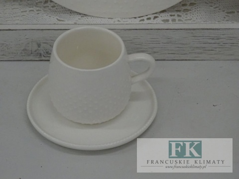 KOLEKCJA WHITE DROP FILIŻANKA ZE SPODKIEM poj. 120 ml. styl francuski, shabby, vintage