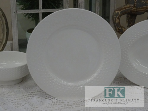 KOLEKCJA WHITE DROP TELERZ PŁASKI śr. 26 cm cmstyl francuski, shabby, vintage