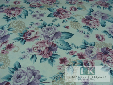 TKANINA ZASŁONOWA OBRUSOWA SZER 180 CM gardenia turkusowa