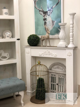 DREWNIANA ATRAPA KOMINKA - PORTAL KOMINKOWY brąz blat shabby VINTAGE
