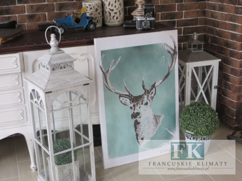 OBRAZ NA PŁÓTNIE 60 X 90 POPIERSIE JELENIA RETRO PROWANSJA SHABBY płótno Cudo OBRAZ NA PŁÓTNIE 60 X 90 POPIERSIE JELENIA RETRO PROWANSJA SHABBY płótno Cudo