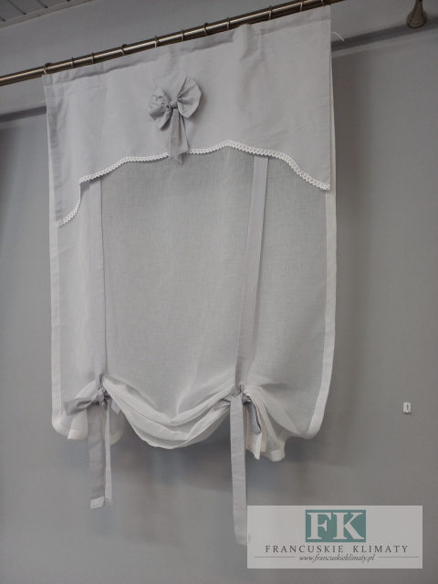 ROLETKA, EKRAN , PANEL PROWANSJA , SHABBY, SZER 90 cm WYS 160 cm BATYST , BAWEŁNA jasnoszara