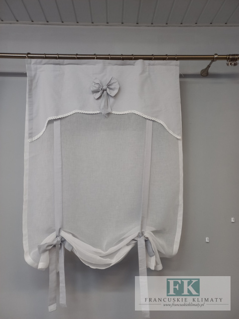 ROLETKA, EKRAN , PANEL PROWANSJA , SHABBY, SZER 90 cm WYS 160 cm BATYST , BAWEŁNA jasnoszara