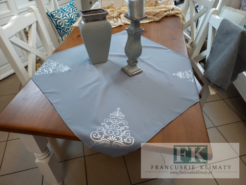 SERWETA BIEŻNIK 85X85 SREBRNA CHOINKA ŚWIĘTA