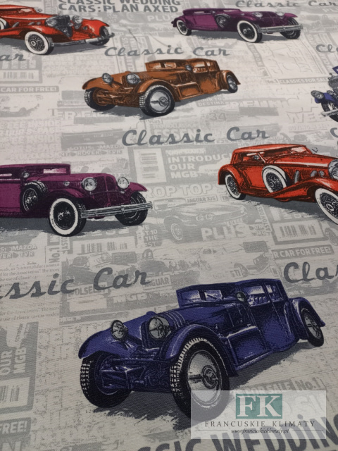 TKANINA MATERIAŁ SZER 140 CM, TKANINA KOLOROWE RETRO AUTA ZASŁONOWA OBRUSOWA