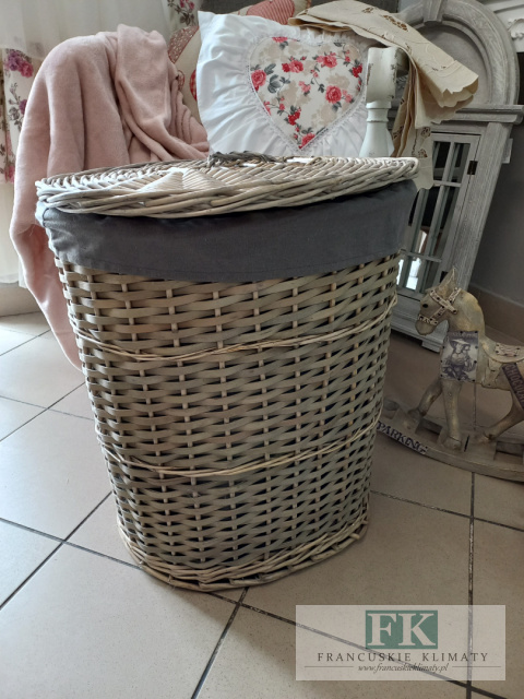 KOSZ brudniak wiklina plecionka Z POKRYWĄ 43CM OWAL