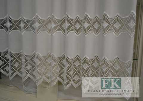 ZAZDROSTKA ETAMINA HAFT AŻUR WYS 90 CM , PROWANSJA , SHABBY CHIC , VINTAGE