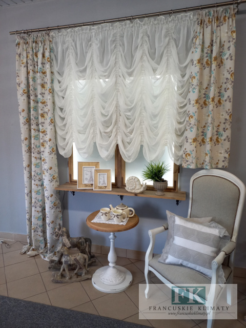 KPL FIRANA DRAPERIA + ZASŁONY WOAL LAMÓWKA ECRU , KWIATY , VINTAGE RETRO