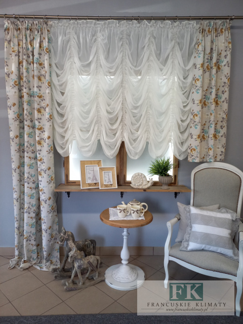 KPL FIRANA DRAPERIA + ZASŁONY WOAL LAMÓWKA ECRU , KWIATY , VINTAGE RETRO