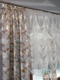KPL FIRANA DRAPERIA + ZASŁONY WOAL LAMÓWKA ECRU , KWIATY , VINTAGE RETRO