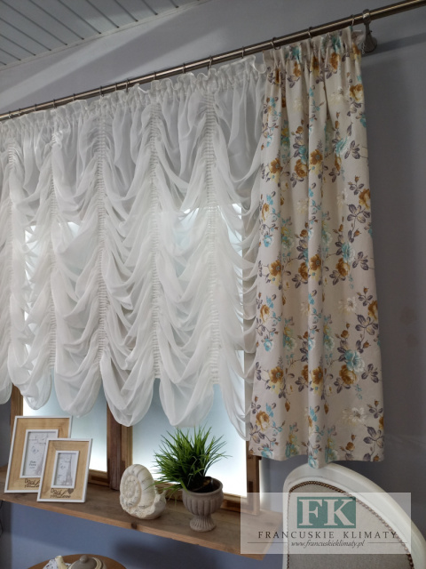 KPL FIRANA DRAPERIA + ZASŁONY WOAL LAMÓWKA ECRU , KWIATY , VINTAGE RETRO