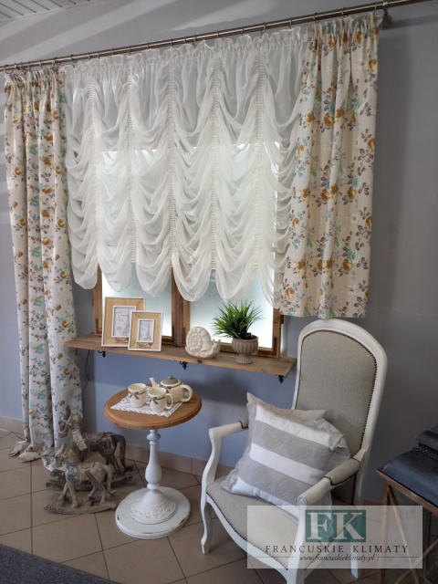 KPL FIRANA DRAPERIA + ZASŁONY WOAL LAMÓWKA ECRU , KWIATY , VINTAGE RETRO