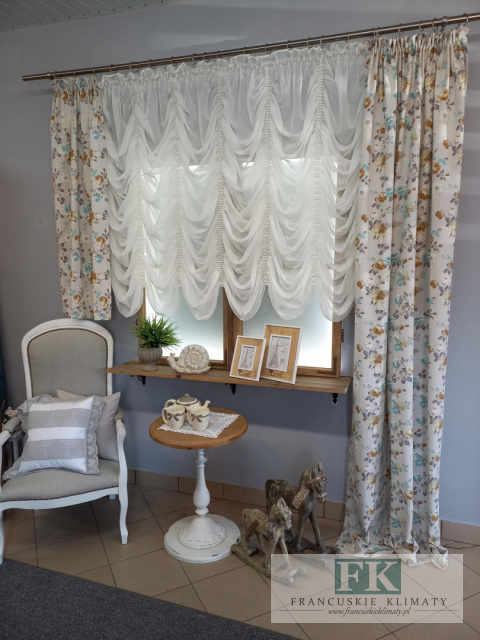 KPL FIRANA DRAPERIA + ZASŁONY WOAL LAMÓWKA ECRU , KWIATY , VINTAGE RETRO