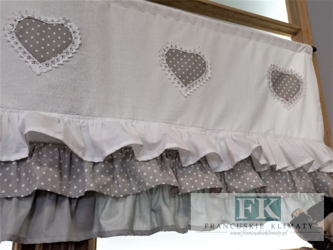 ZAZDROSTKA ZAZDROSKA SZYTA 3 FALBANKI SERCE KORONKA BAWEŁNA 40/100 biel szarySHABBY PROWANSJA VINTAGE ZAZDROSTKA ZAZDROSKA SZYTA 3 FALBANKI SERCE KORONKA BAWEŁNA 40/100 biel szarySHABBY PROWANSJA VINTAGE
