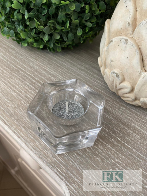 ŚWIECZNIK SZKLANY 6 KĄTNY NA TEALIGHT