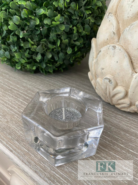 ŚWIECZNIK SZKLANY 6 KĄTNY NA TEALIGHT