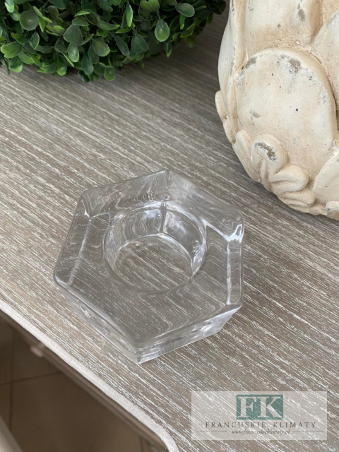 ŚWIECZNIK SZKLANY 6 KĄTNY NA TEALIGHT