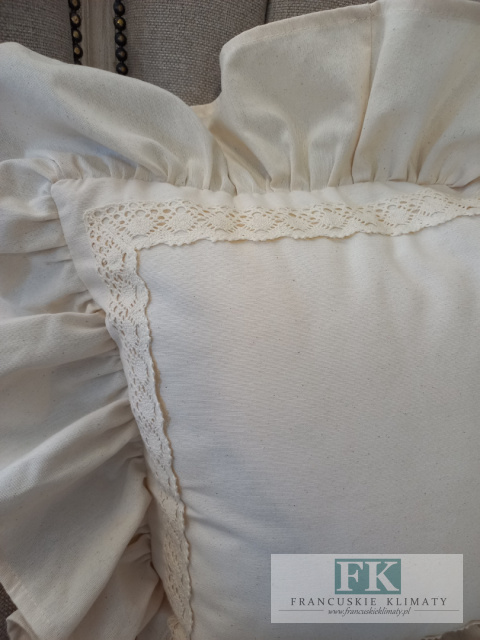 POSZEWKA 65x65cm ( na jaśka 45 x 45cm ) FALBANY KORONKA STYL FRANCUSKI SIELANKA VITANGE RETRO