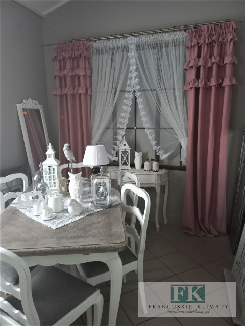 ZASŁONA 140/250 CM FALBANY retro vintage brudny róż