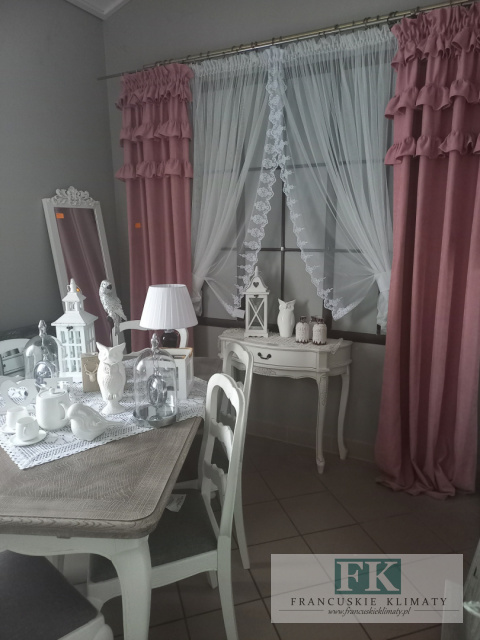 ZASŁONA 140/250 CM FALBANY retro vintage brudny róż