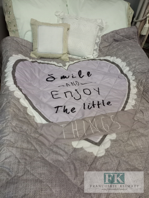 NARZUTA PIKOWANA SMILE ENJOY 170 X 210 CM BAWEŁNA SHABBY , PROWANSJA , VINTAGE