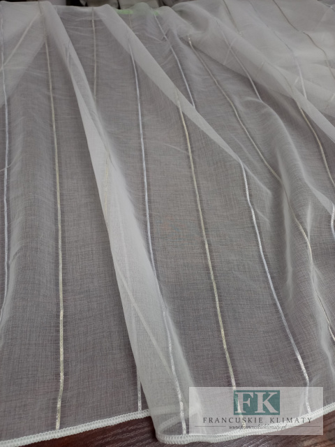 MATERIAŁ TKANINA BATYST BIEL , PASECZKI ZŁOTO SREBRO , WYS 300 CM ,, LOFT VINTAGE