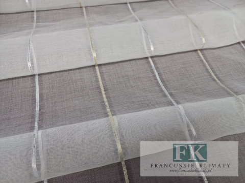 MATERIAŁ TKANINA BATYST BIEL , PASECZKI ZŁOTO SREBRO , WYS 300 CM ,, LOFT VINTAGE