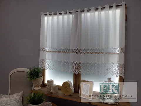 ZAZDROSTKA ETAMINA HAFT AŻUR WYS 90 CM , PROWANSJA , SHABBY CHIC , VINTAGE