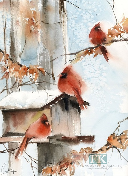 OBRAZ NA PŁÓTNIE PTAKI NA GAŁĘZI 70X100 CM