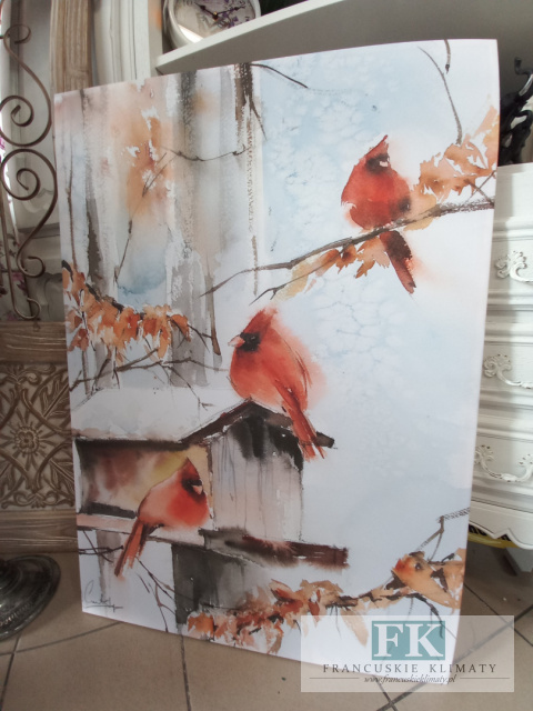 OBRAZ NA PŁÓTNIE PTAKI NA GAŁĘZI 70X100 CM