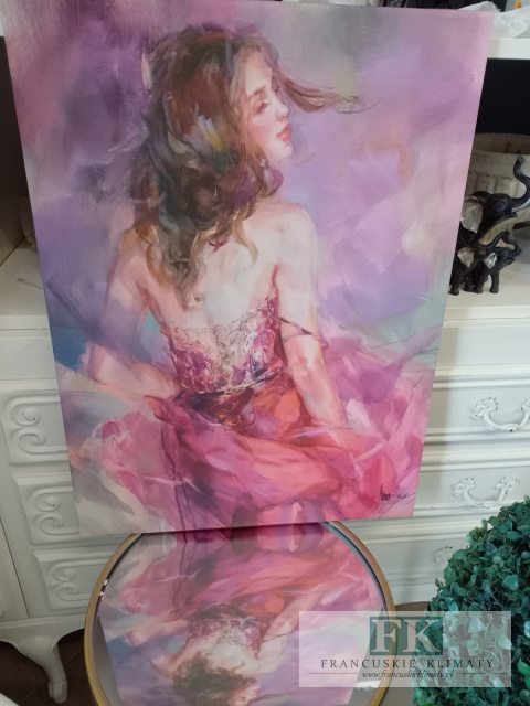 OBRAZ NA PŁÓTNIE 45X60 cm DZIEWCZYNA W RÓŻU
