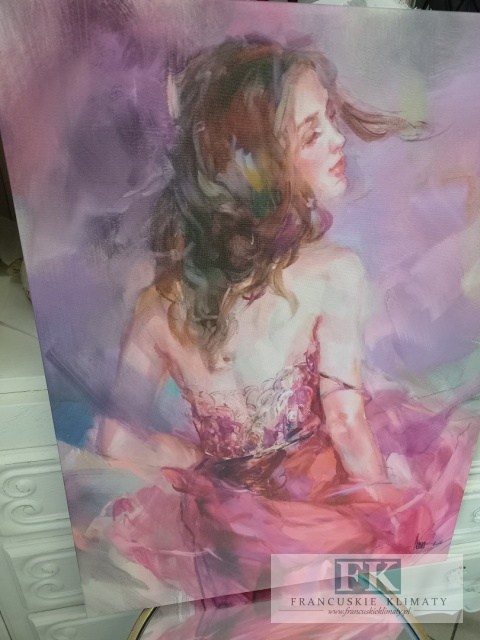 OBRAZ NA PŁÓTNIE 45X60 cm DZIEWCZYNA W RÓŻU