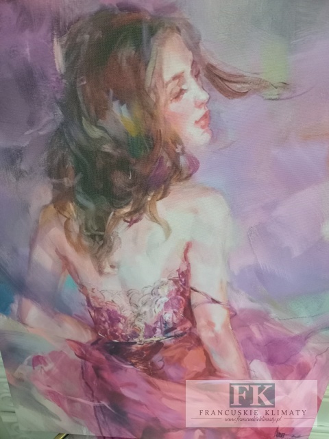 OBRAZ NA PŁÓTNIE 45X60 cm DZIEWCZYNA W RÓŻU