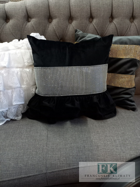 POSZEWKA GLAMOUR 40/40VELVET PLUSZ TRZY FALBANY cyrkonie , CZERŃ