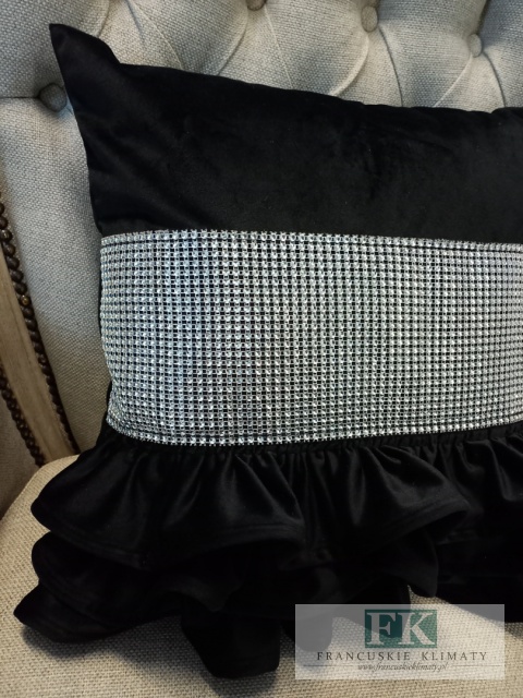 POSZEWKA GLAMOUR 40/40VELVET PLUSZ TRZY FALBANY cyrkonie , CZERŃ